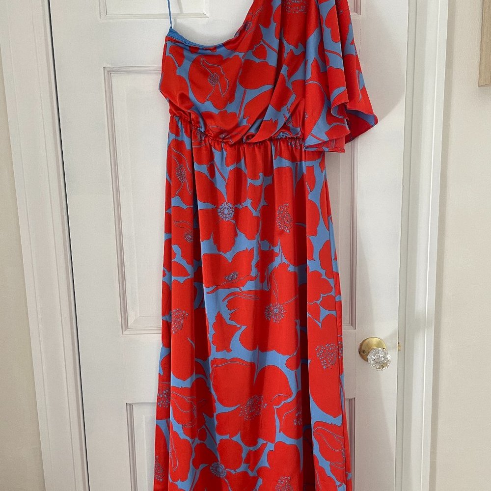 Poppy Floral Meara One Shoulder Satin Maxi Dress